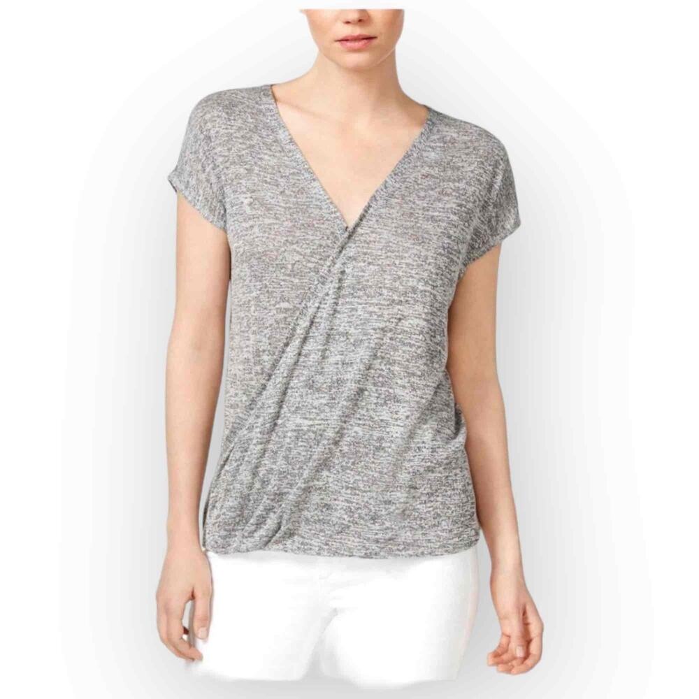 NWT Rachel Roy Short Sleeve V-Neck Shirt Medium, Heather Charcoal - 0219M